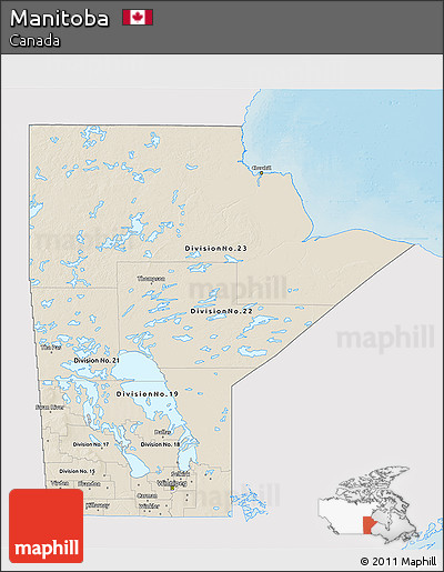 Shaded Relief 3D Map of Manitoba, single color outside