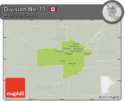 Physical Map of Division No. 11, lighten, semi-desaturated