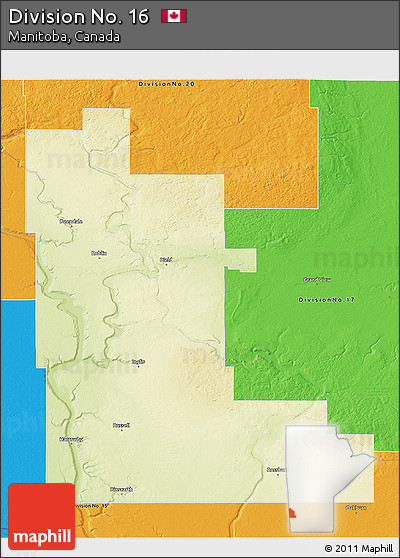 Physical 3D Map of Division No. 16, political outside