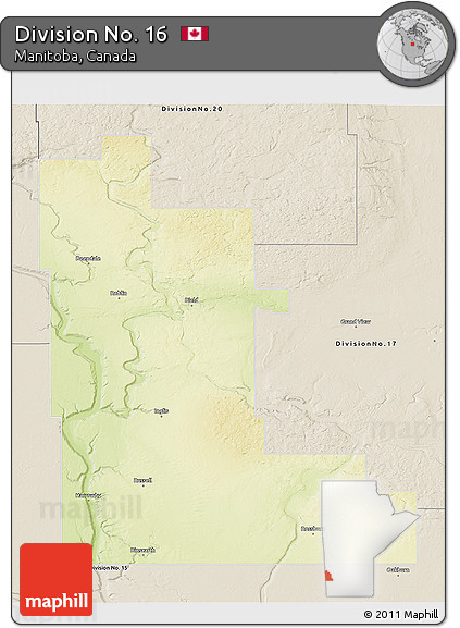 Physical 3D Map of Division No. 16, shaded relief outside