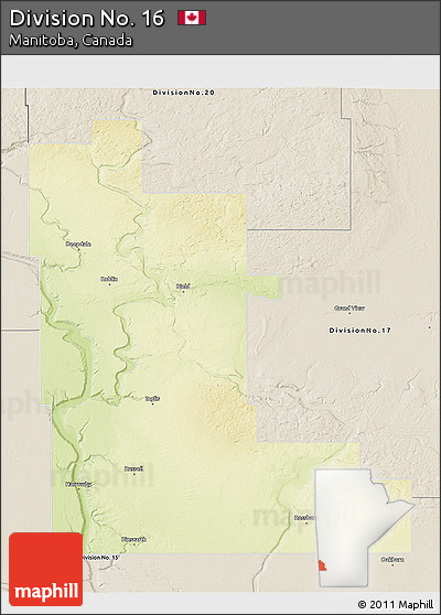 Physical 3D Map of Division No. 16, shaded relief outside