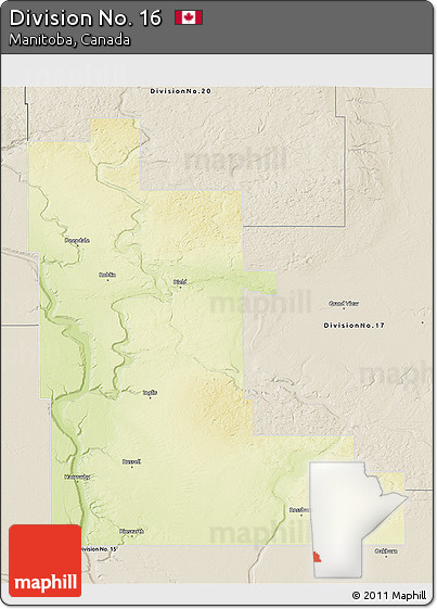 Physical 3D Map of Division No. 16, shaded relief outside
