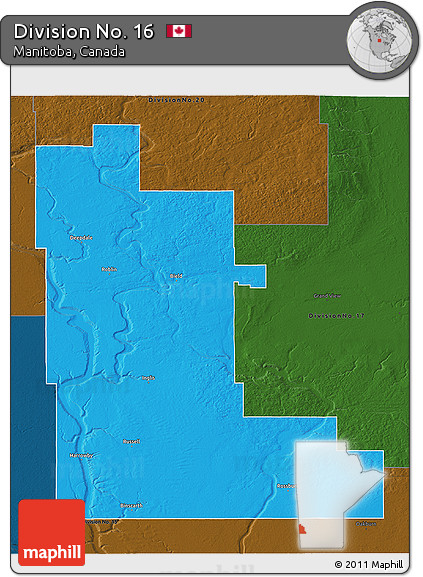 Political 3D Map of Division No. 16, darken