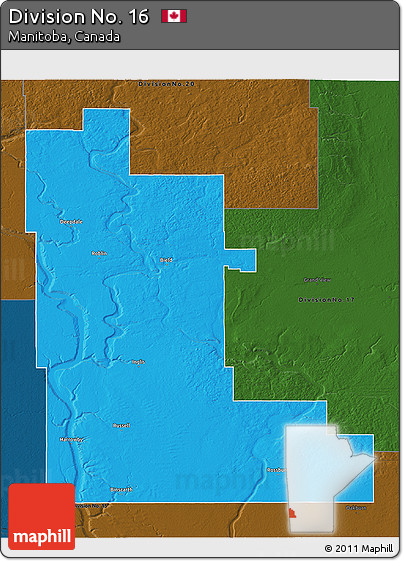 Political 3D Map of Division No. 16, darken