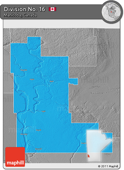 Political 3D Map of Division No. 16, desaturated