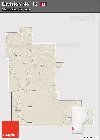 Shaded Relief 3D Map of Division No. 16, cropped outside