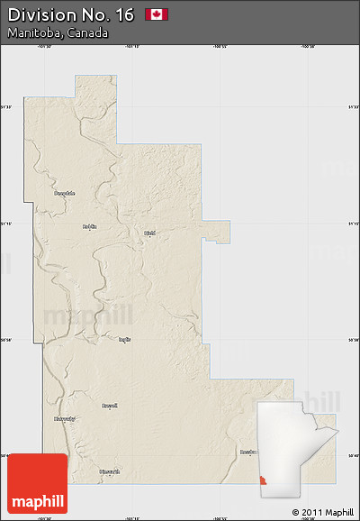 Shaded Relief Map of Division No. 16, single color outside