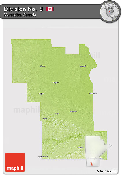 Physical 3D Map of Division No.  8, cropped outside