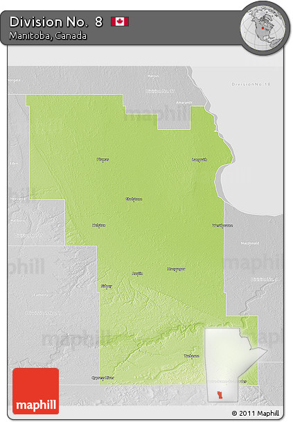 Physical 3D Map of Division No.  8, lighten, desaturated