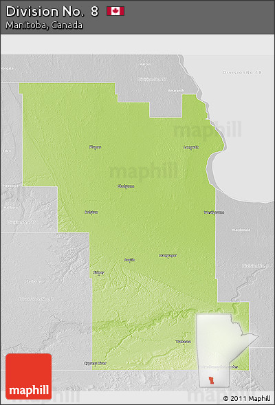 Physical 3D Map of Division No.  8, lighten, desaturated