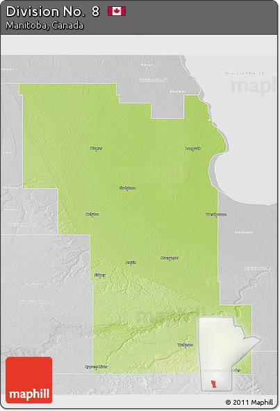 Physical 3D Map of Division No.  8, lighten, desaturated