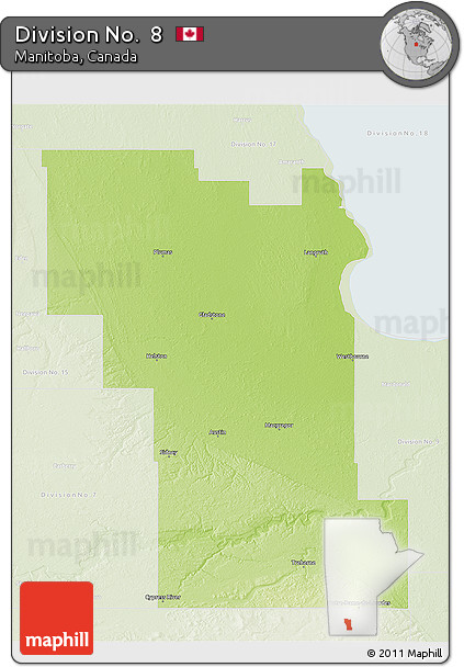 Physical 3D Map of Division No.  8, lighten