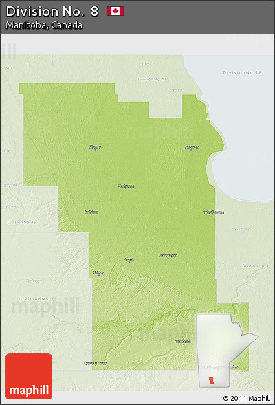 Physical 3D Map of Division No.  8, lighten