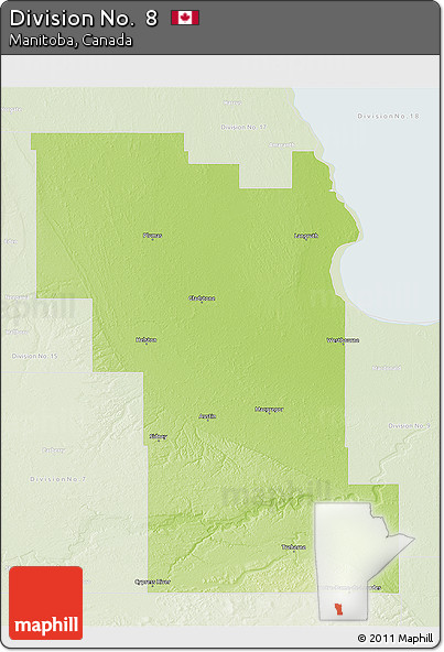Physical 3D Map of Division No.  8, lighten