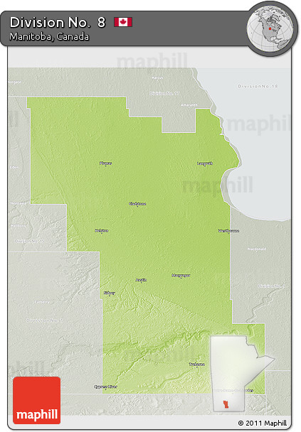 Physical 3D Map of Division No.  8, lighten, semi-desaturated