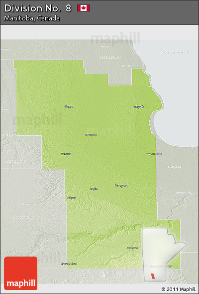 Physical 3D Map of Division No.  8, lighten, semi-desaturated