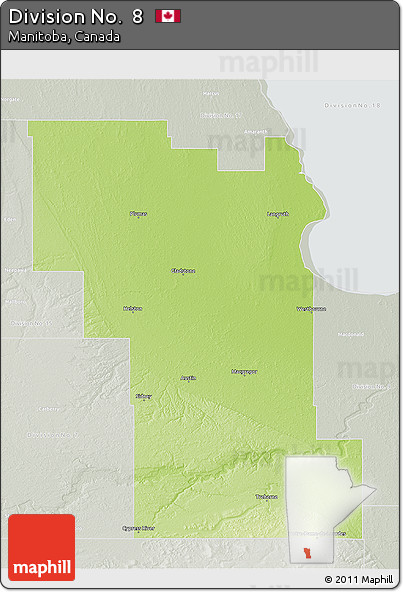 Physical 3D Map of Division No.  8, lighten, semi-desaturated
