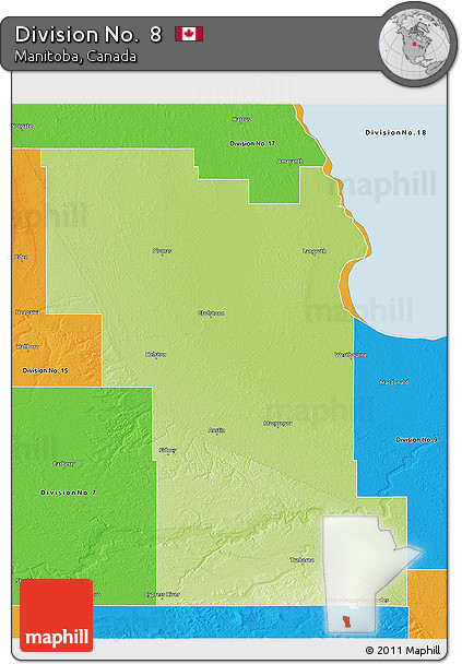 Physical 3D Map of Division No.  8, political outside