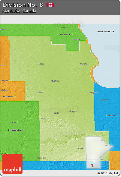 Physical 3D Map of Division No.  8, political outside