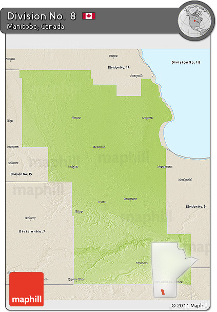 Physical 3D Map of Division No.  8, shaded relief outside