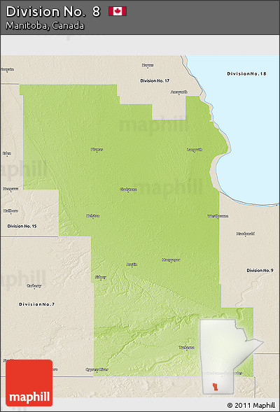Physical 3D Map of Division No.  8, shaded relief outside