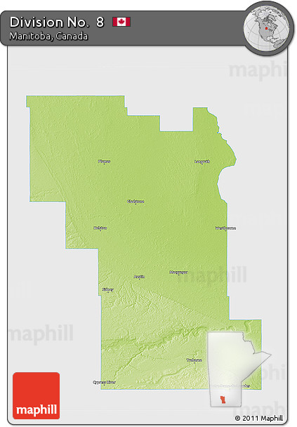 Physical 3D Map of Division No.  8, single color outside