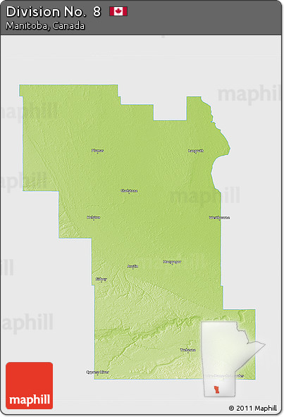 Physical 3D Map of Division No.  8, single color outside
