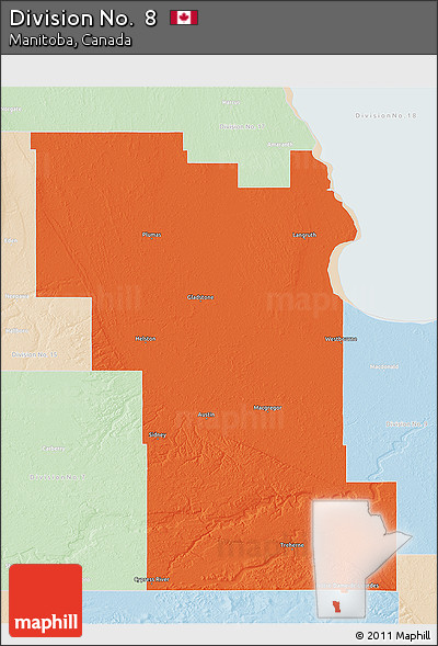 Political 3D Map of Division No.  8, lighten