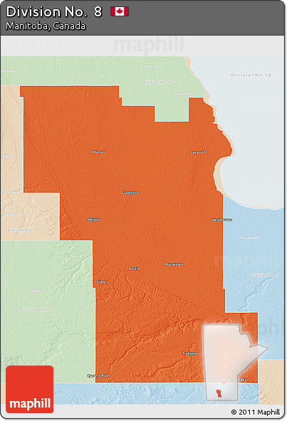 Political 3D Map of Division No.  8, lighten