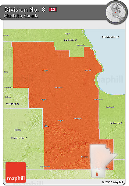 Political 3D Map of Division No.  8, physical outside