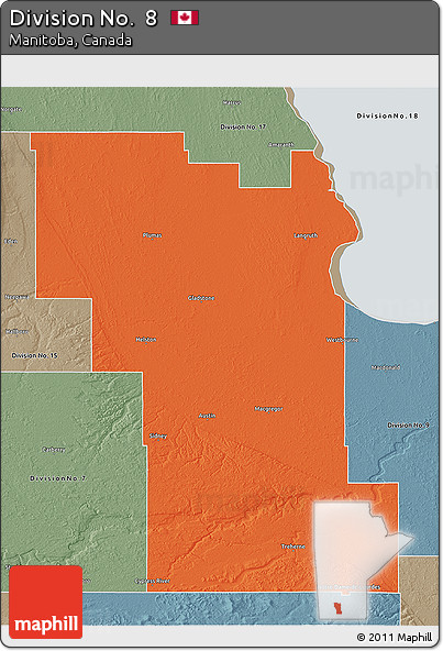 Political 3D Map of Division No.  8, semi-desaturated
