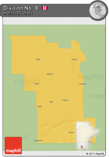 Savanna Style 3D Map of Division No.  8, single color outside