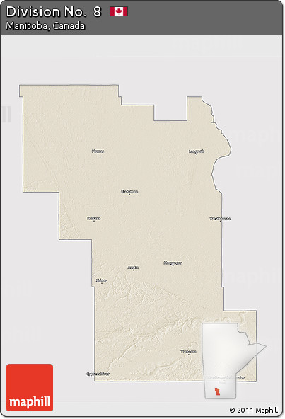 Shaded Relief 3D Map of Division No.  8, cropped outside