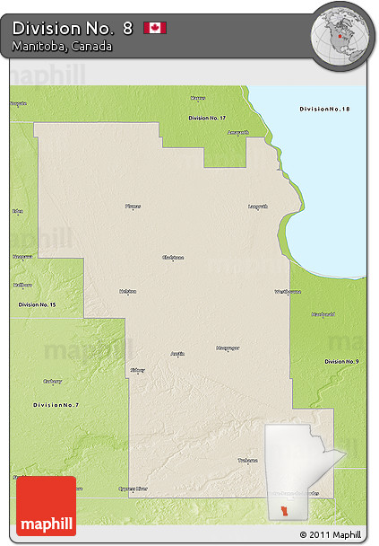 Shaded Relief 3D Map of Division No.  8, physical outside