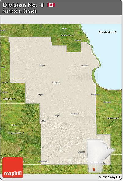 Shaded Relief 3D Map of Division No.  8, satellite outside