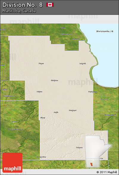 Shaded Relief 3D Map of Division No.  8, satellite outside