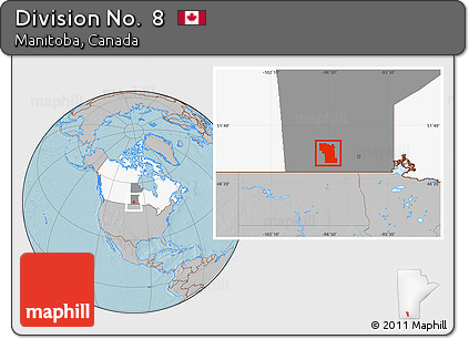 Gray Location Map of Division No.  8, highlighted country, highlighted parent region, hill shading
