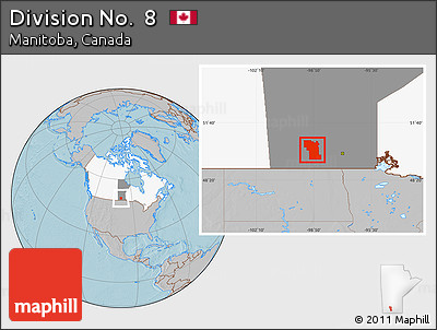 Gray Location Map of Division No.  8, highlighted country, highlighted parent region, hill shading