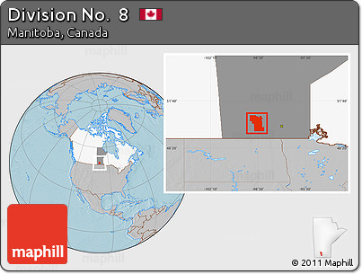 Gray Location Map of Division No.  8, highlighted country, highlighted parent region, hill shading