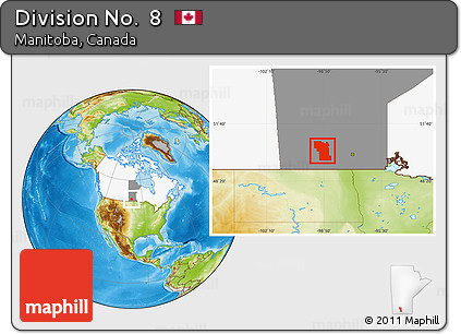 Physical Location Map of Division No.  8, highlighted country, highlighted parent region