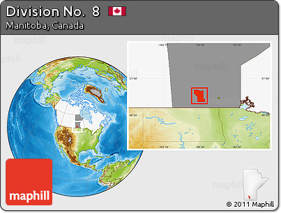 Physical Location Map of Division No.  8, highlighted country, highlighted parent region