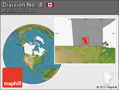 Satellite Location Map of Division No.  8, highlighted country, highlighted parent region