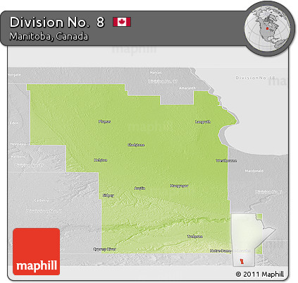 Physical Panoramic Map of Division No.  8, lighten, desaturated