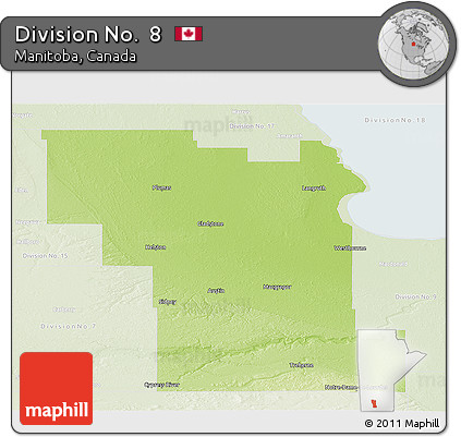 Physical Panoramic Map of Division No.  8, lighten