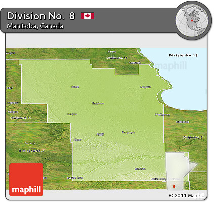 Physical Panoramic Map of Division No.  8, satellite outside