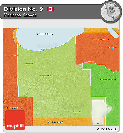 Physical 3D Map of Division No.  9, political outside