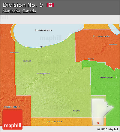 Physical 3D Map of Division No.  9, political outside