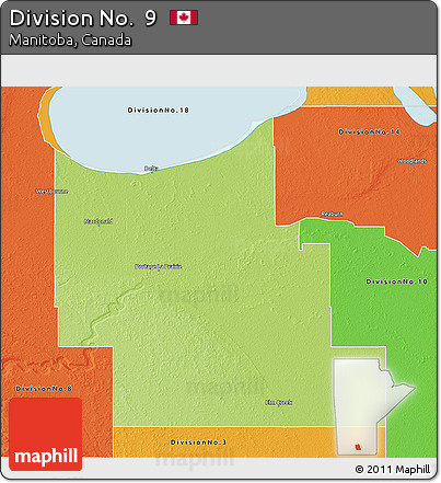 Physical 3D Map of Division No.  9, political outside