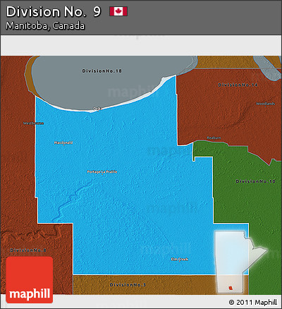 Political 3D Map of Division No.  9, darken