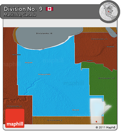 Political 3D Map of Division No.  9, darken